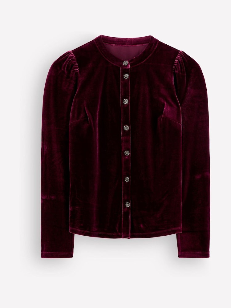 Boden Brown Puff Sleeve Velvet Cardigan - Image 5 of 5