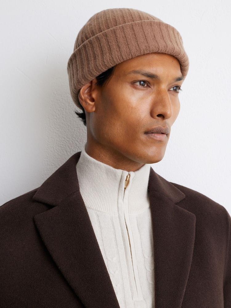 Reiss Camel Belfry Merino Wool-Blend Wide-Rib Beanie - Image 1 of 5 Reiss Camel Belfry Merino Wool-Blend Wide-Rib Beanie - Image 1 of 5