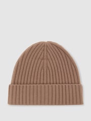 Reiss Camel Belfry Merino Wool-Blend Wide-Rib Beanie - Image 2 of 5