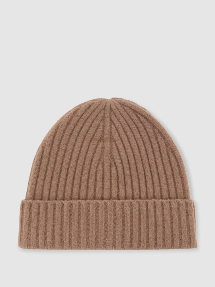 Reiss Camel Belfry Merino Wool-Blend Wide-Rib Beanie - Image 2 of 5 Reiss Camel Belfry Merino Wool-Blend Wide-Rib Beanie - Image 2 of 5