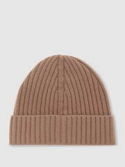 Reiss Camel Belfry Merino Wool-Blend Wide-Rib Beanie - Image 5 of 5