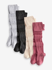 Rosa, Grau und Cream - Strumpfhosen mit Zopfmuster und hohem Baumwollanteil im 4er-Pack - Bild 1 von 5