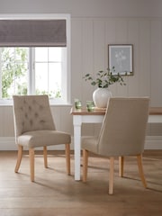 Set of 2 Soft Linen Look Light Natural Wolton Light Wood Leg Collection Luxe Button Dining Chairs - Image 1 of 7
