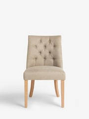 Set of 2 Soft Linen Look Light Natural Wolton Light Wood Leg Collection Luxe Button Dining Chairs - Image 2 of 7