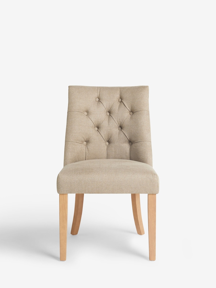 Set of 2 Soft Linen Look Light Natural Wolton Light Wood Leg Collection Luxe Button Dining Chairs - Image 2 of 7
