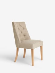 Set of 2 Soft Linen Look Light Natural Wolton Light Wood Leg Collection Luxe Button Dining Chairs - Image 3 of 7