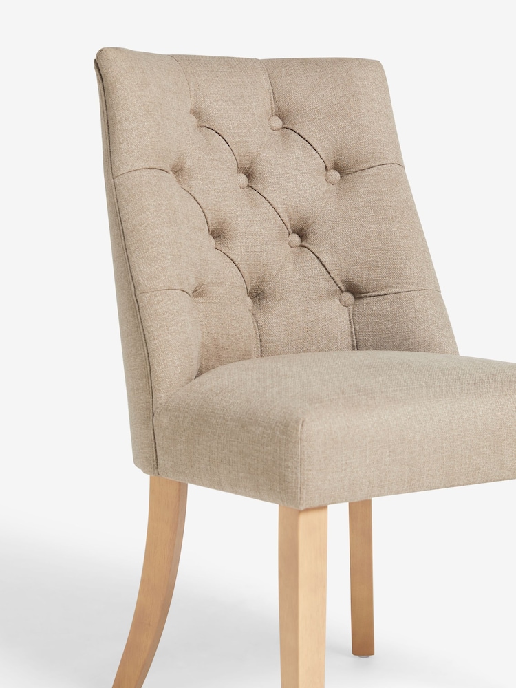 Set of 2 Soft Linen Look Light Natural Wolton Light Wood Leg Collection Luxe Button Dining Chairs - Image 7 of 7
