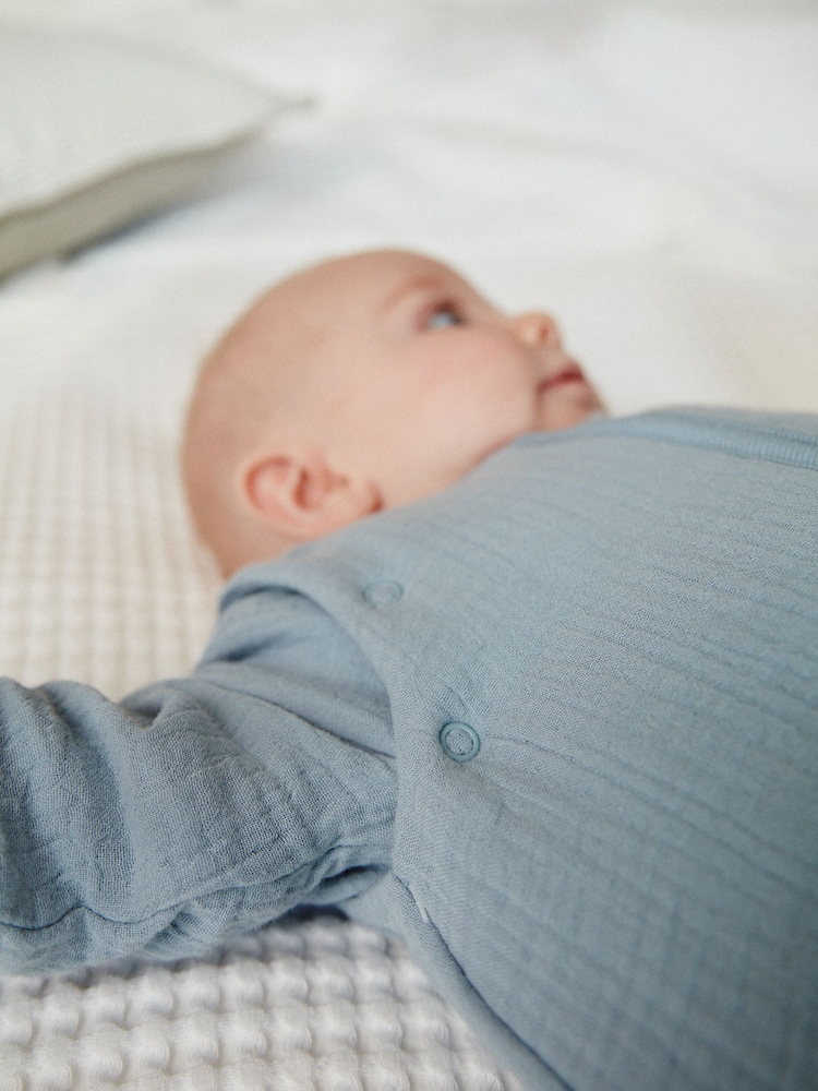 Blue Muslin 2.5 Tog Detachable Sleeve Baby 100% Cotton Sleep Bag - Image 7 of 12