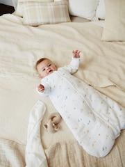 White Animal Print Muslin 2.5 Tog Detachable Sleeve Baby 100% Cotton Sleep Bag - Image 2 of 8