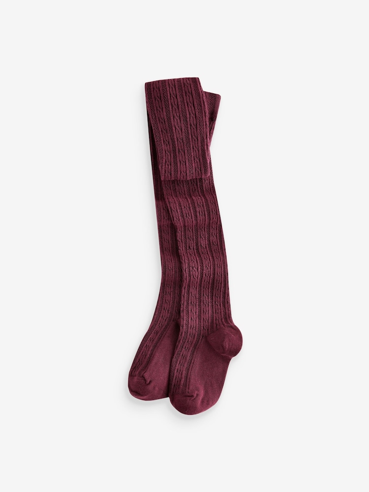Burgundy Red Cotton Rich Cable Tights - Image 1 of 1
