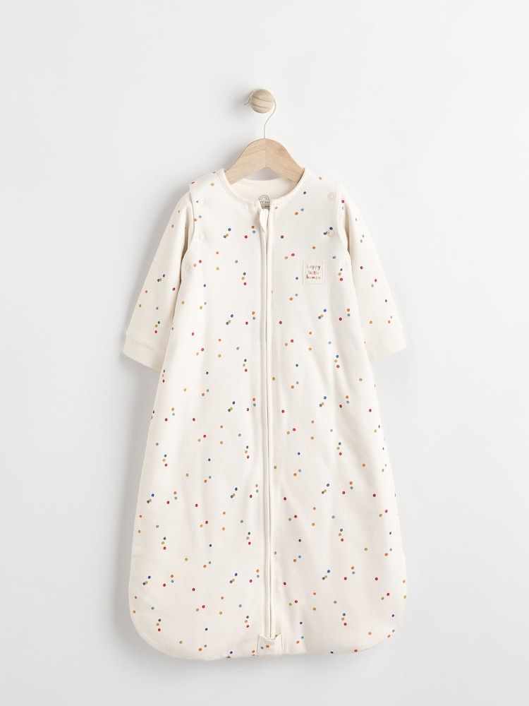 Cream Spot Baby 2.5 Tog Detachable Sleeve 100% Cotton Sleep Bag - Image 1 of 9