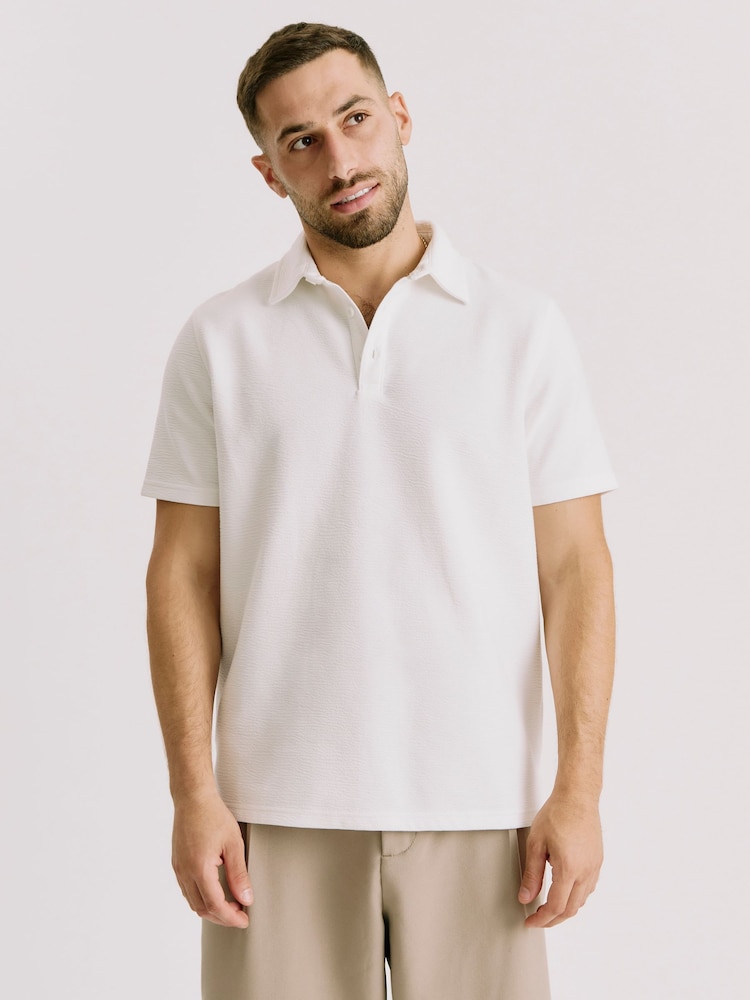 أبيض - Kem Collection Textured Polo Shirt - صورة 1 من 4