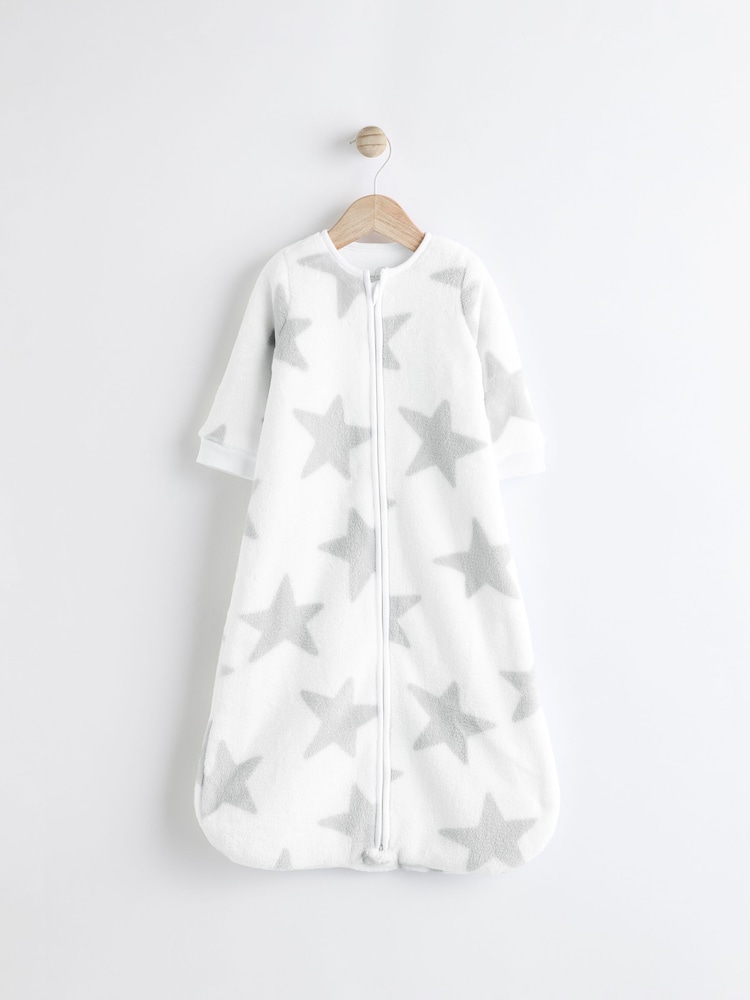 White/ Grey Star 2.5 Tog Baby Fleece Long Sleeve Sleep Bag - Image 1 of 11