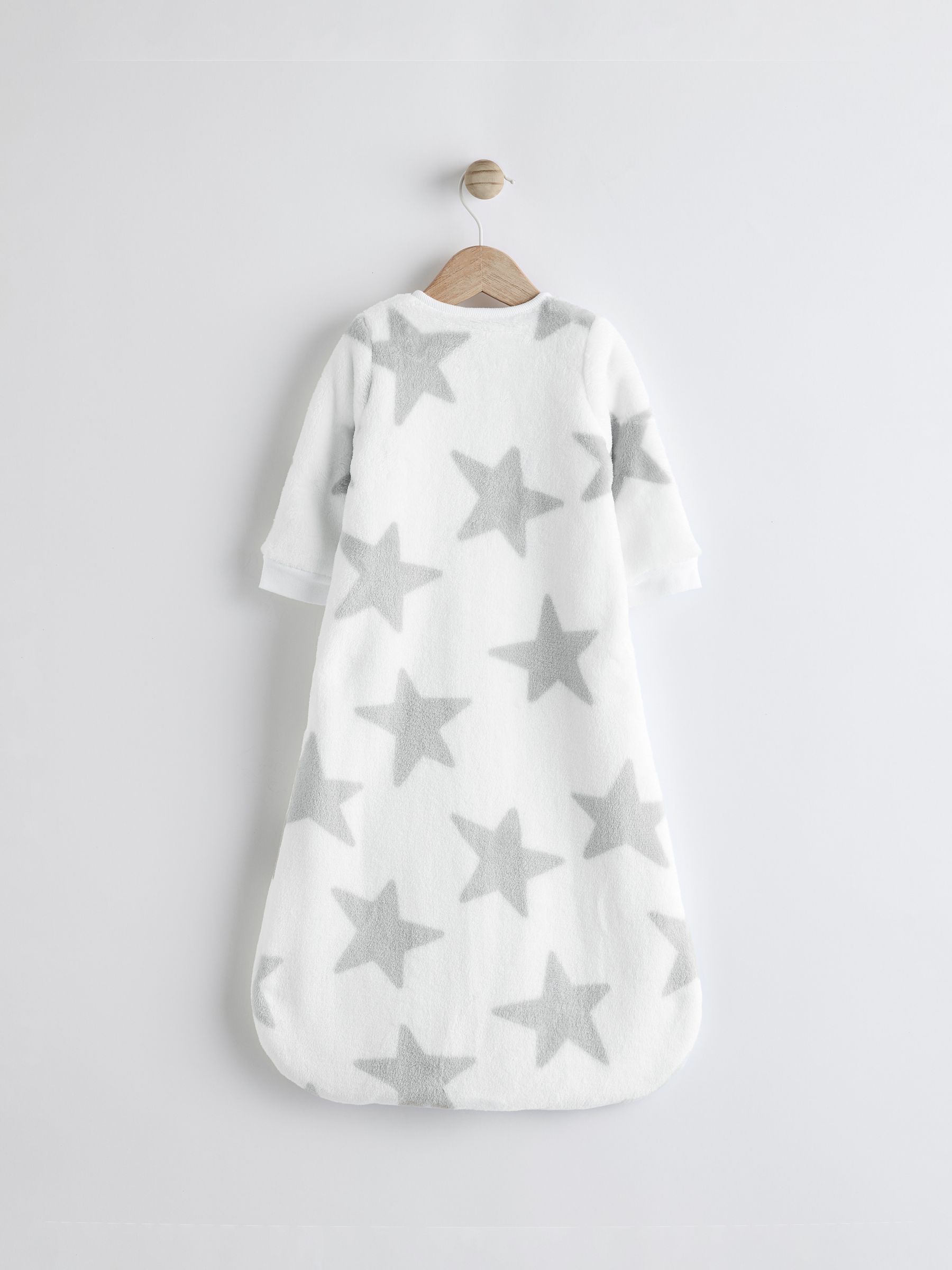 Buy White/ Grey Star 2.5 Tog Baby Fleece Long Sleeve Sleep Bag