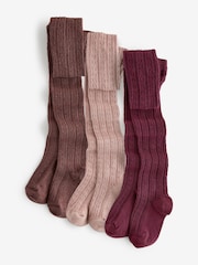 Pink und Violett - Strumpfhosen mit Zopfmuster und hohem Baumwollanteil im 3er-Pack - Bild 1 von 4