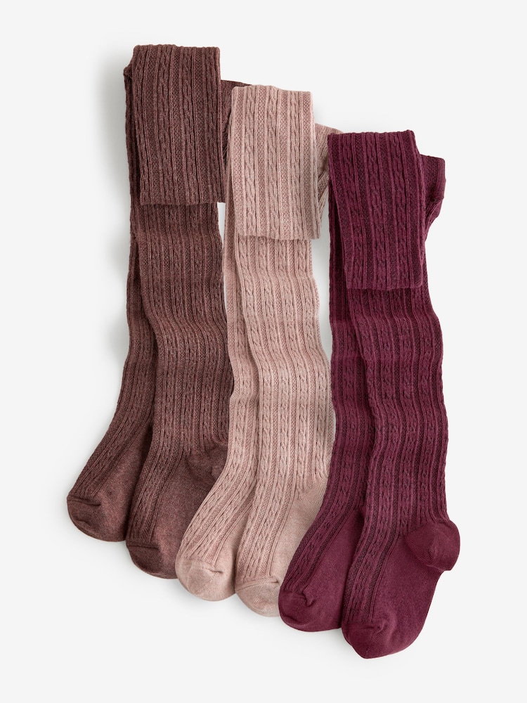 Pink und Violett - Strumpfhosen mit Zopfmuster und hohem Baumwollanteil im 3er-Pack - Bild 1 von 4 Pink und Violett - Strumpfhosen mit Zopfmuster und hohem Baumwollanteil im 3er-Pack - Bild 1 von 4