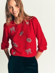 Boden Red Ria Embellished Knit Jumper - Image 1 of 6