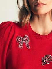 Boden Red Ria Embellished Knit Jumper - Image 2 of 6