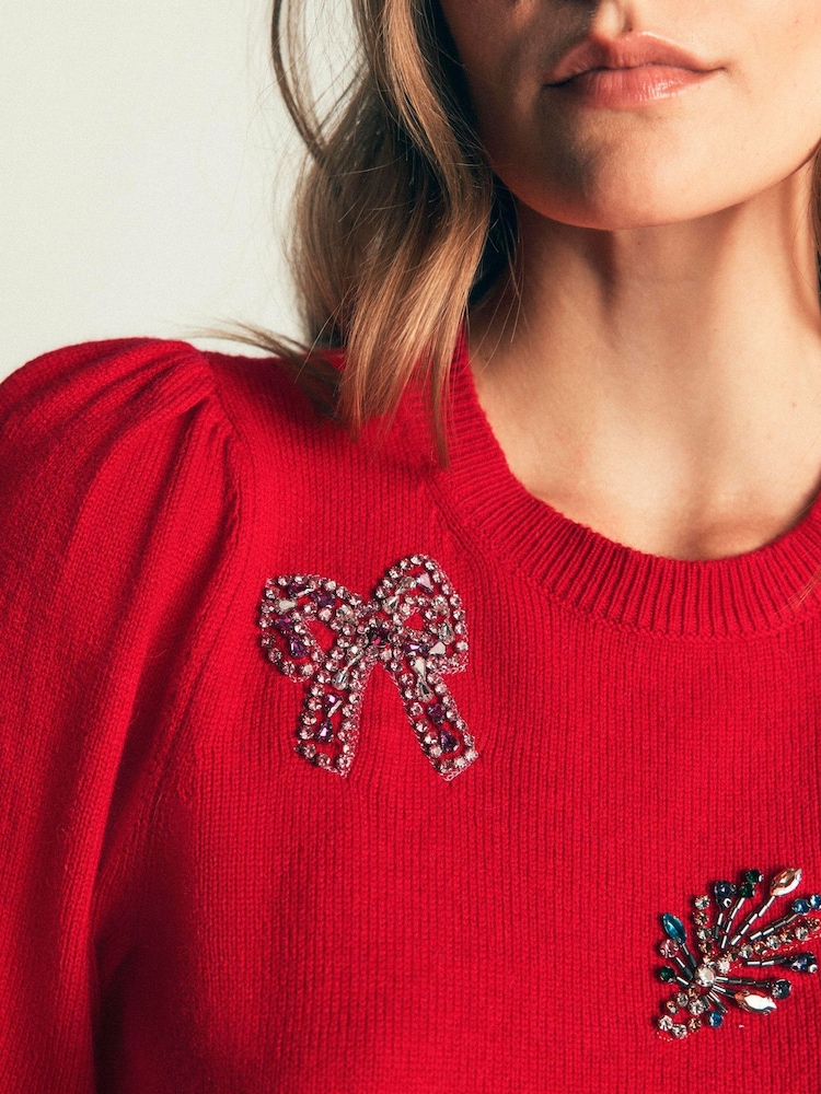 Boden Red Ria Embellished Knit Jumper - Image 2 of 6 Boden Red Ria Embellished Knit Jumper - Image 2 of 6