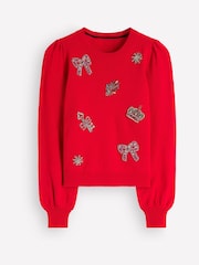 Boden Red Ria Embellished Knit Jumper - Image 5 of 6