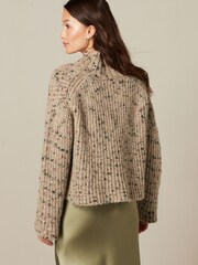 Neutral Brown High V-Neck Ribbed Jumper - Image 1 of 6