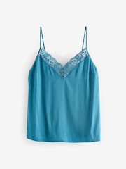 Teal Blue Broderie Lace Trim Cami Top - Image 5 of 6