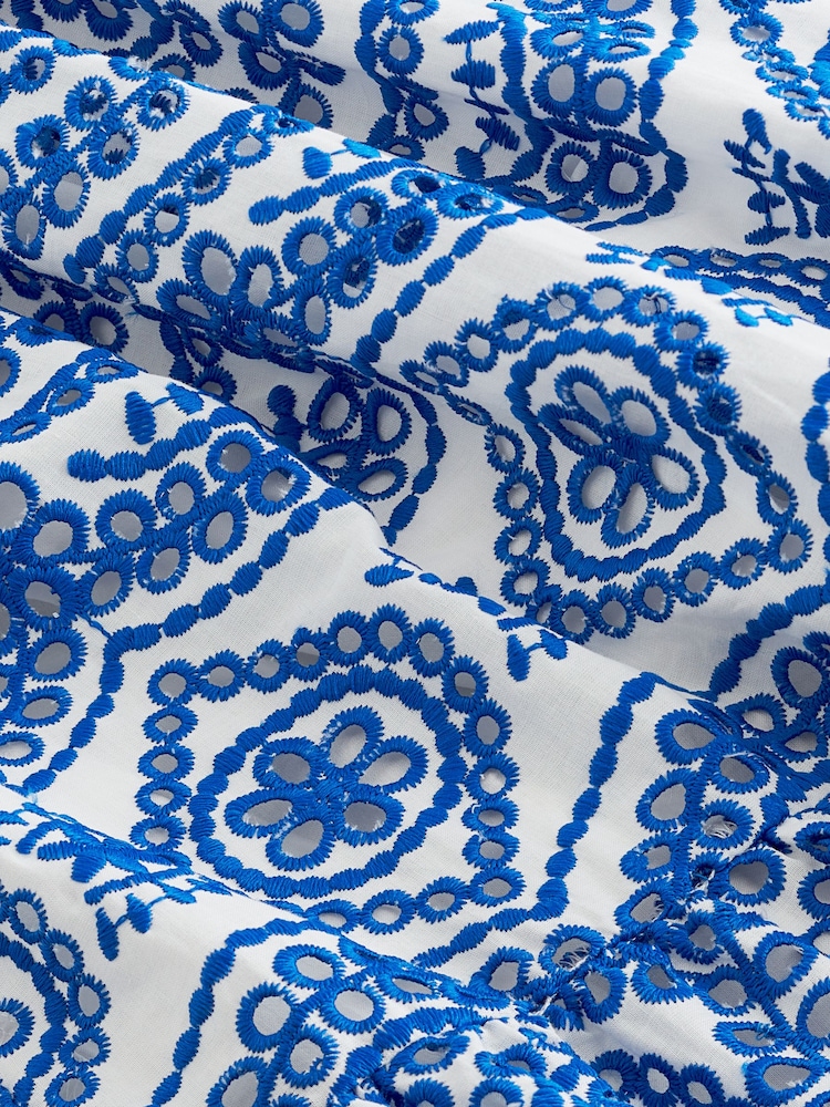Blue/White Premium Broderie Cut-Out Detail Dress - Image 6 of 6