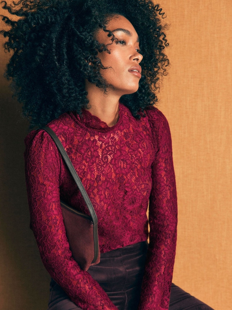 Boden Red Lace Detail Top - Image 1 of 6 Boden Red Lace Detail Top - Image 1 of 6