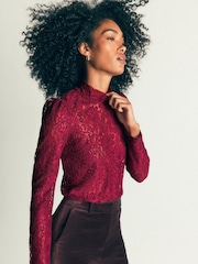 Boden Red Lace Detail Top - Image 5 of 6