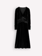 Boden Black Mya Ruched Velvet Midi Dress - Image 5 of 5