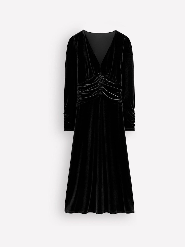 Boden Black Mya Ruched Velvet Midi Dress - Image 5 of 5 Boden Black Mya Ruched Velvet Midi Dress - Image 5 of 5