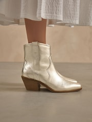 Champagne Gold Boho Standard/Wide Fit Forever Comfort® Leather Ankle Cowboy Boots - Image 1 of 10