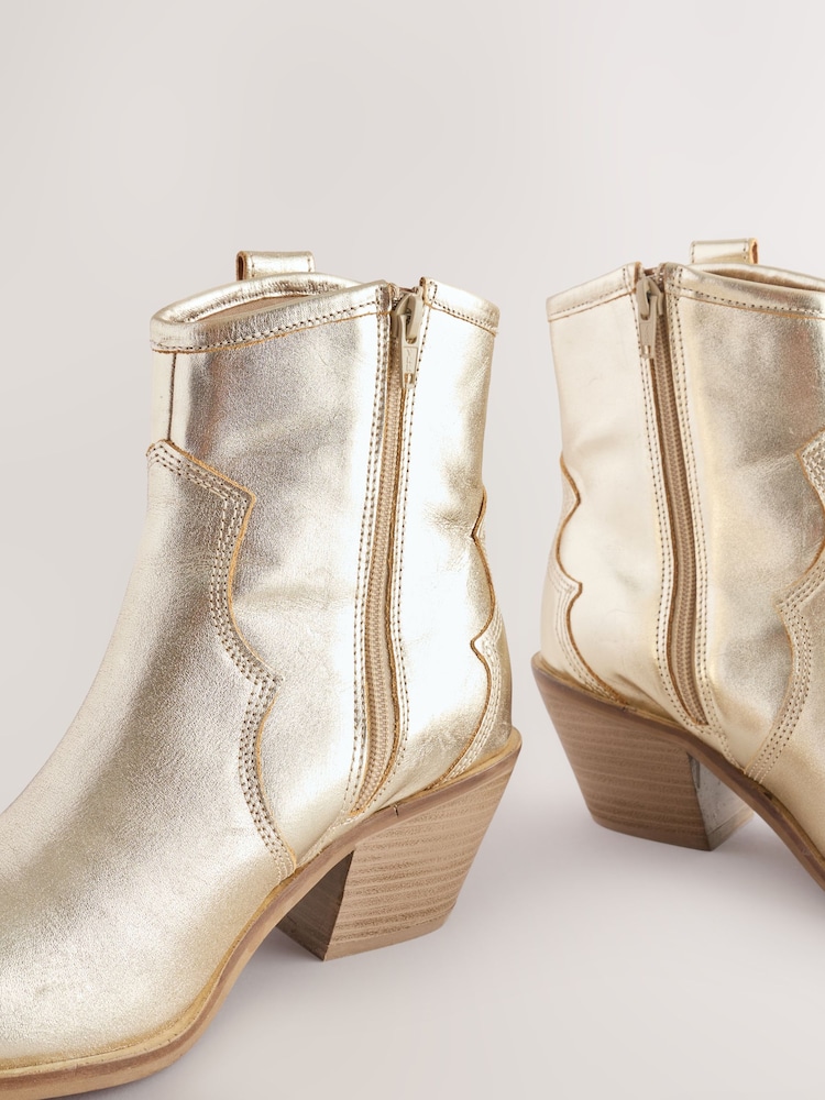 Champagne Gold Boho Standard/Wide Fit Forever Comfort® Leather Ankle Cowboy Boots - Image 11 of 11