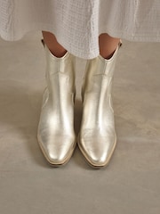 Champagne Gold Boho Standard/Wide Fit Forever Comfort® Leather Ankle Cowboy Boots - Image 2 of 10