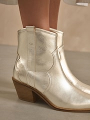 Champagne Gold Boho Standard/Wide Fit Forever Comfort® Leather Ankle Cowboy Boots - Image 3 of 10