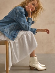 Champagne Gold Boho Standard/Wide Fit Forever Comfort® Leather Ankle Cowboy Boots - Image 5 of 10