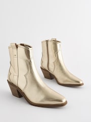 Champagne Gold Boho Standard/Wide Fit Forever Comfort® Leather Ankle Cowboy Boots - Image 6 of 10