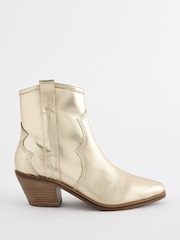 Champagne Gold Boho Standard/Wide Fit Forever Comfort® Leather Ankle Cowboy Boots - Image 7 of 10