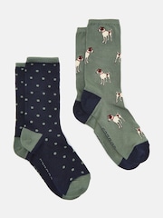Joules Women's Everyday Green/Navy 2 Pack Socks (size 4-8) - Image 1 of 3