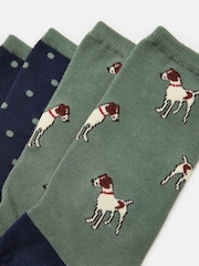 Joules Women's Everyday Green/Navy 2 Pack Socks (size 4-8) - Image 2 of 3