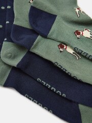 Joules Women's Everyday Green/Navy 2 Pack Socks (size 4-8) - Image 3 of 3