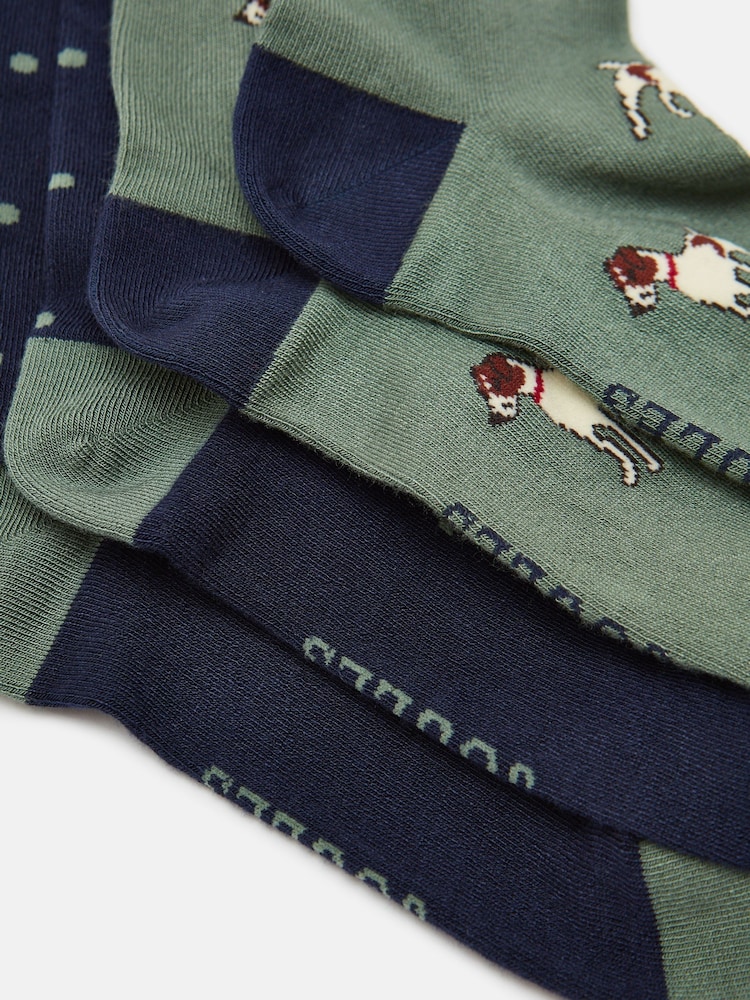 Joules Women's Everyday Green/Navy 2 Pack Socks (size 4-8) - Image 3 of 3