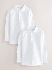 White 100% Cotton Long Sleeve School Polo Shirts 2 Pack (3-16yrs) - Image 1 of 4