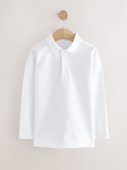 White 100% Cotton Long Sleeve School Polo Shirts 2 Pack (3-16yrs) - Image 2 of 4