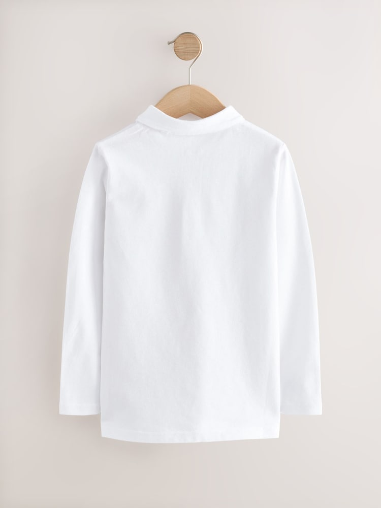 White 100% Cotton Long Sleeve School Polo Shirts 2 Pack (3-16yrs) - Image 3 of 4