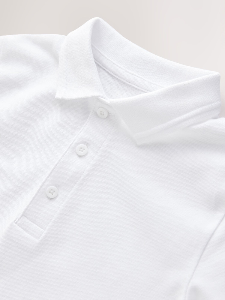 Biały - Long Sleeve School Polo Shirts 2 Pack (3-16yrs) - Image 5 of 6