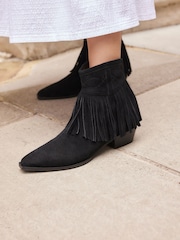 Black Forever Comfort® Fringe Ankle Western/ Cowboy Boots - Image 1 of 9