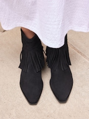 Black Forever Comfort® Fringe Ankle Western/ Cowboy Boots - Image 4 of 9