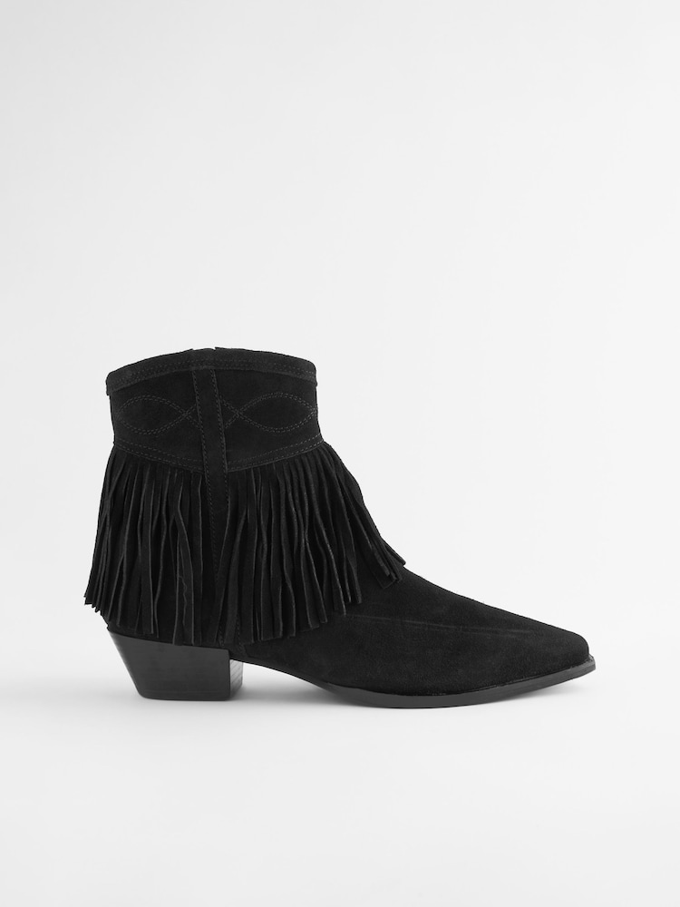 Black Forever Comfort® Fringe Ankle Western/ Cowboy Boots - Image 6 of 9