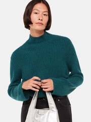 Whistles Blue Wool Mix Rib Funnel Neck Jumper - Image 1 of 5